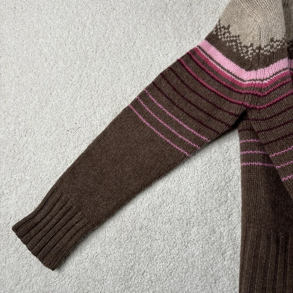 Old Navy Sweater Women's XL Brown Pink Long Sleeve Lambswool Striped Hooded‎